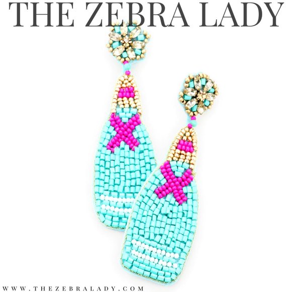 Turquoise Beaded Champagne Dangle Earrings - Picture 1 of 1